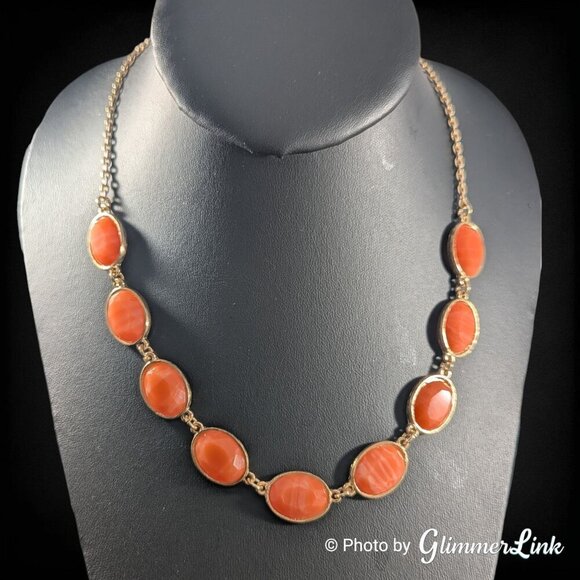 Monet Orange Oval Stones Contemporary Gold Tone Necklace - Picture 1 of 11